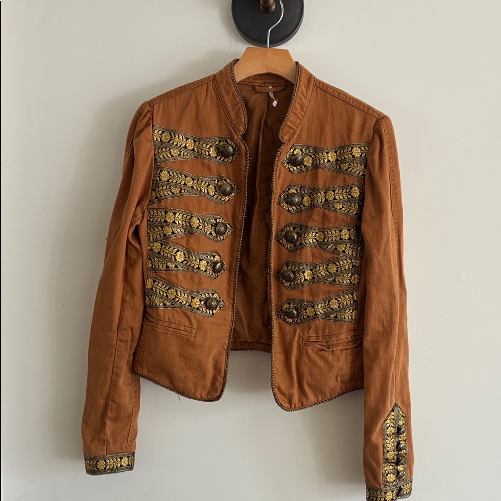Free People Rust Embellished Military Jacket